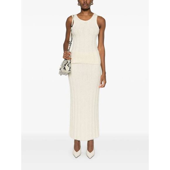 KHAITE Claire Ribbed Brushed Silk and Cashmere Midi Skirt in Cream M - Picture 1 of 5
